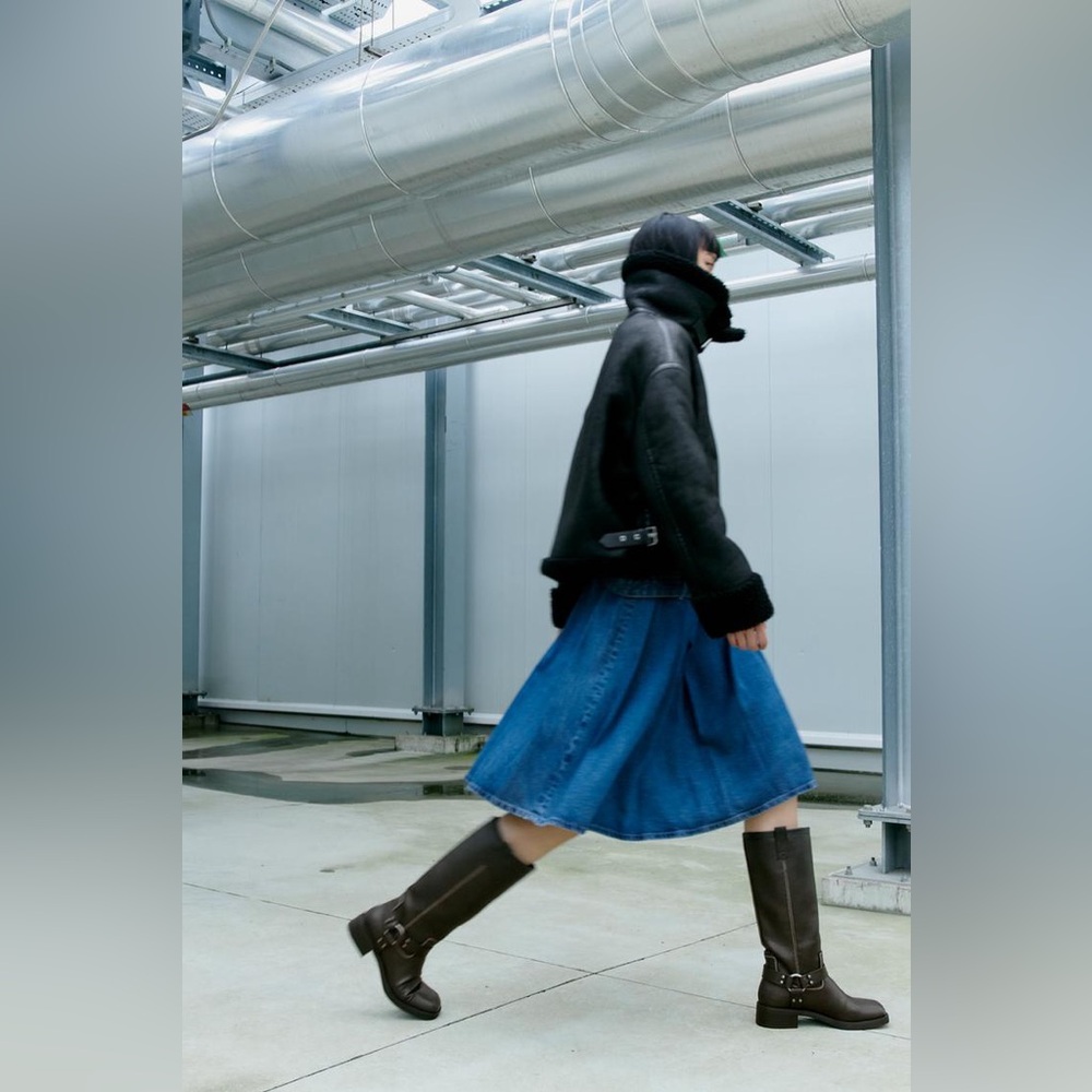 Zara Topstitch Biker Boots